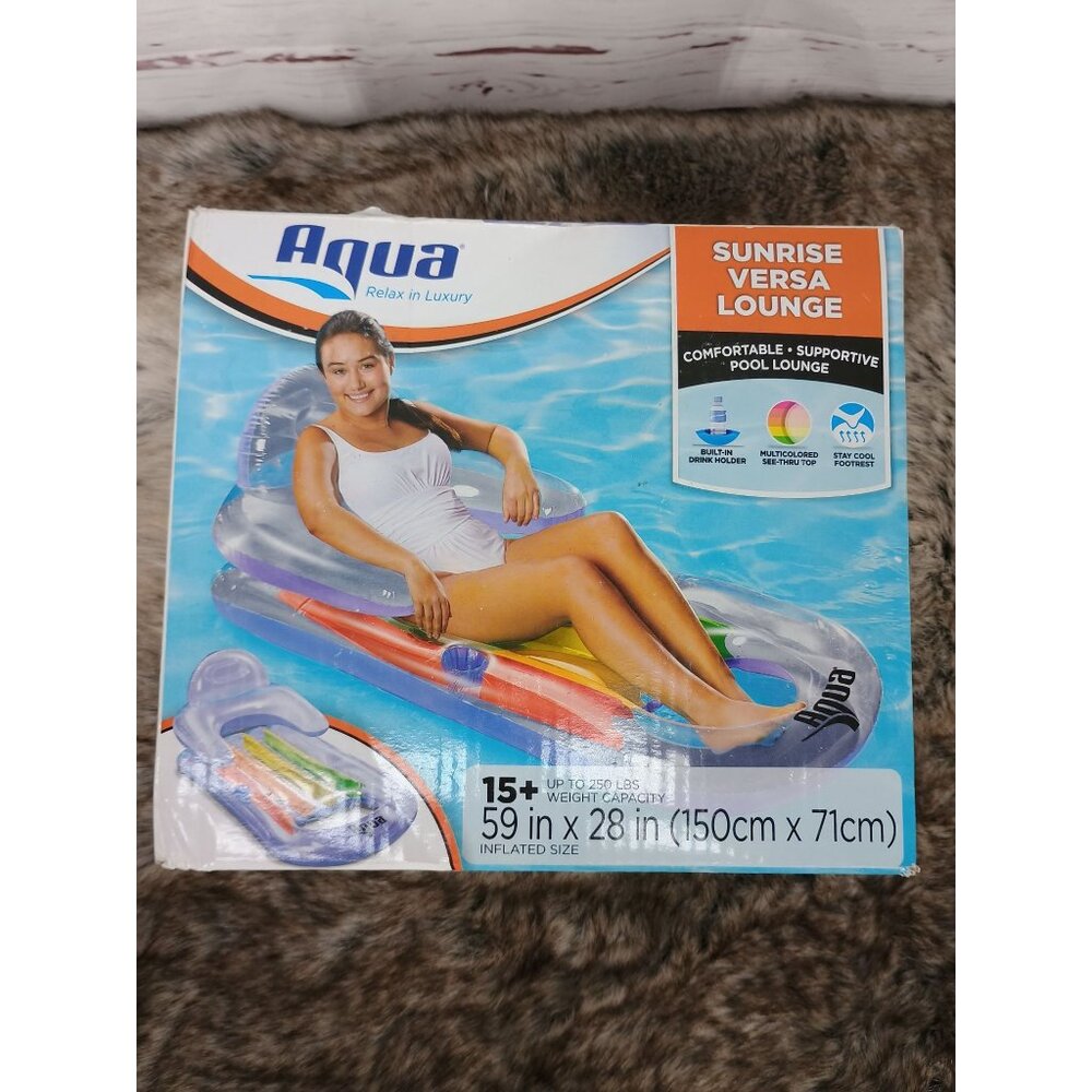Aqua Pool Lounge Extra Long 70in Comfortable Headrest Soft Cool Weave Fabric